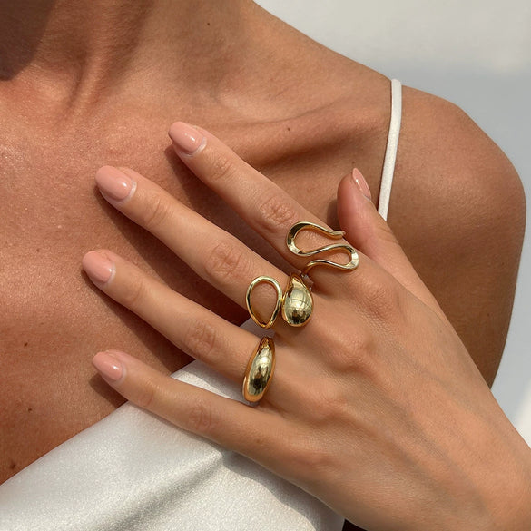 Alloy Geometric Liquid Lava Open Ring For Women With Electroplating And Stacking Style