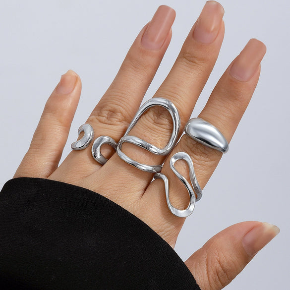 Alloy Geometric Liquid Lava Open Ring For Women With Electroplating And Stacking Style