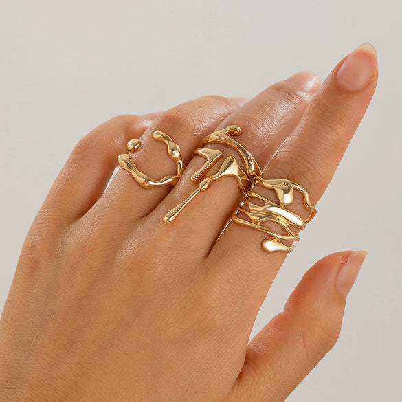 Alloy Geometric Liquid Lava Open Ring For Women With Electroplating And Stacking Style