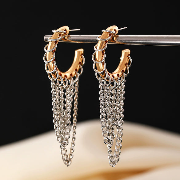 Alloy Geometric Long Tassel Chain Earrings For Women Electroplated