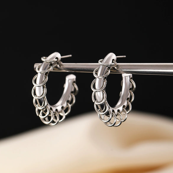 Alloy Geometric Long Tassel Chain Earrings For Women Electroplated