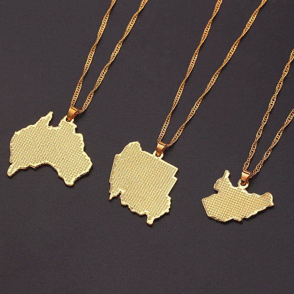 Alloy Geometric Map Pendant Necklace With Water Wave Chain Electroplated Two Dimensional Jewelry