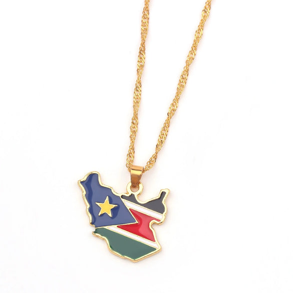 Alloy Geometric Map Pendant Necklace With Water Wave Chain Electroplated Two Dimensional Jewelry
