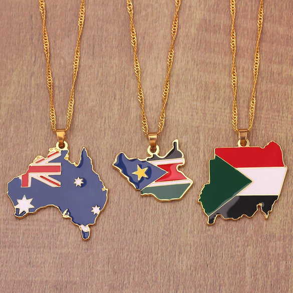 Alloy Geometric Map Pendant Necklace With Water Wave Chain Electroplated Two Dimensional Jewelry