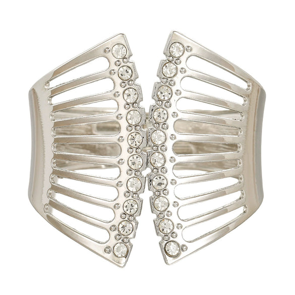 Alloy Geometric Metal Bracelets Electroplated Diamondencrusted Multilayered Glossy Hollow Open For Women