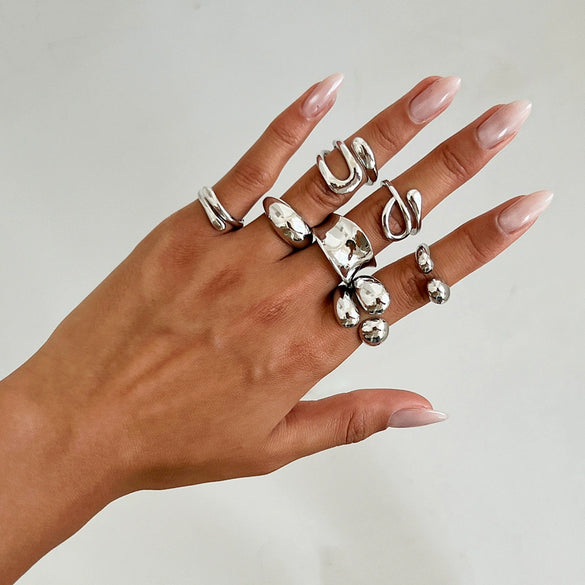Alloy Geometric Metal Chain Necklace And Ring Set With Electroplating And Ins Style