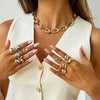 Alloy Geometric Metal Chain Necklace And Ring Set With Electroplating And Ins Style