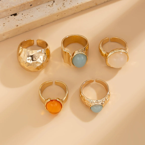 Alloy Geometric Metal Chain Necklace And Ring Set With Electroplating And Ins Style