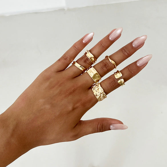 Alloy Geometric Metal Chain Necklace And Ring Set With Electroplating And Ins Style