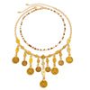 Alloy Geometric Metal Coin Pendant Tassel Necklace Electroplated For Women
