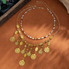 Alloy Geometric Metal Coin Pendant Tassel Necklace Electroplated For Women