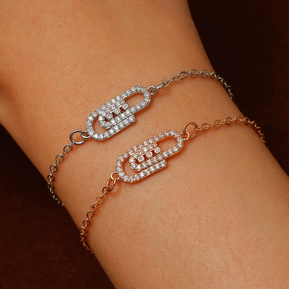 Alloy Geometric Micropaved Zircon Electroplated Paperclip Bracelet For Women