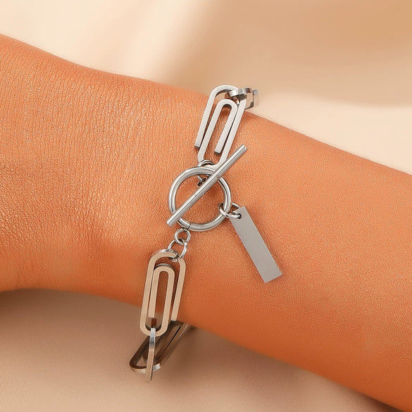 Alloy Geometric Micropaved Zircon Electroplated Paperclip Bracelet For Women