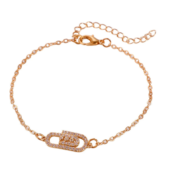 Alloy Geometric Micropaved Zircon Electroplated Paperclip Bracelet For Women