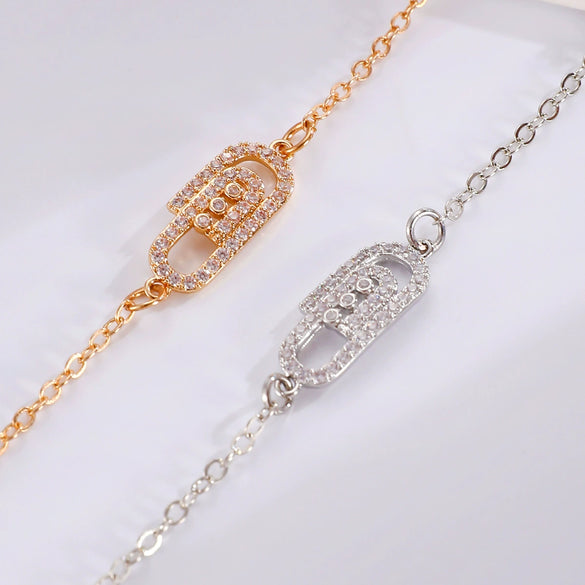 Alloy Geometric Micropaved Zircon Electroplated Paperclip Bracelet For Women
