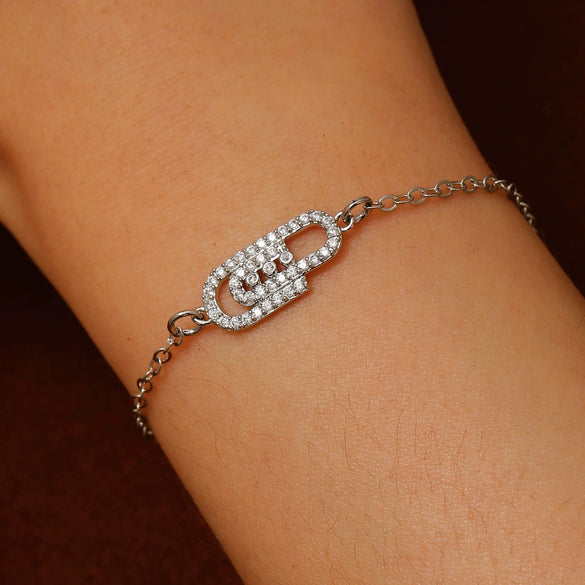 Alloy Geometric Micropaved Zircon Electroplated Paperclip Bracelet For Women