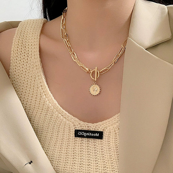 Alloy Geometric Multi Layer Chain Pendant Necklace With Electroplating Treatment