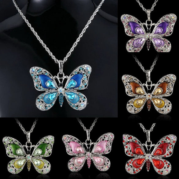 Alloy Geometric Multicolor Butterfly Pendant Necklace Electroplating Simple Retro Style