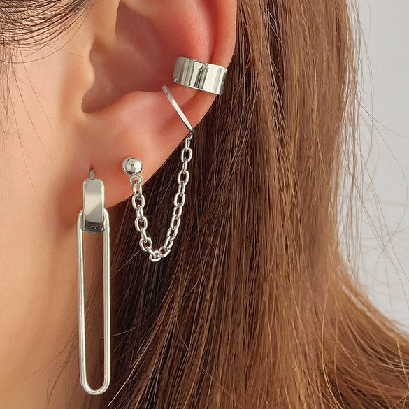 Alloy Geometric Multilayer Hollow Electroplated Unisex Ear Clip Earrings