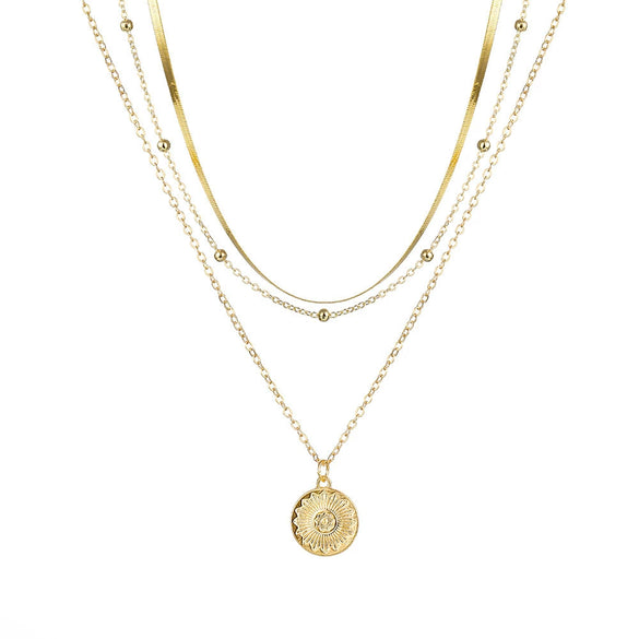Alloy Geometric Multilayer Lotus Pendant Necklace For Women With Electroplated Blade Chain