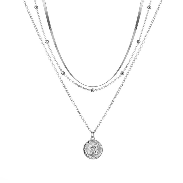 Alloy Geometric Multilayer Lotus Pendant Necklace For Women With Electroplated Blade Chain