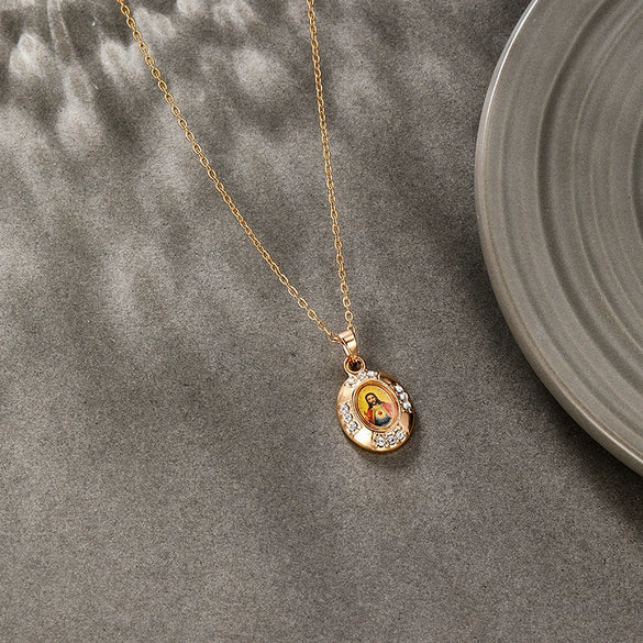 Alloy Geometric Niche Style Electroplated Microinlaid Zircon Necklace Pendant
