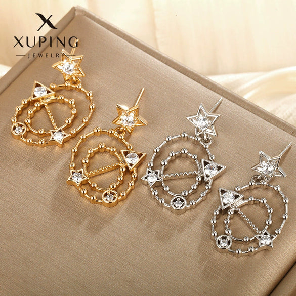 Alloy Geometric Oval Star Earrings For Women With Electroplating