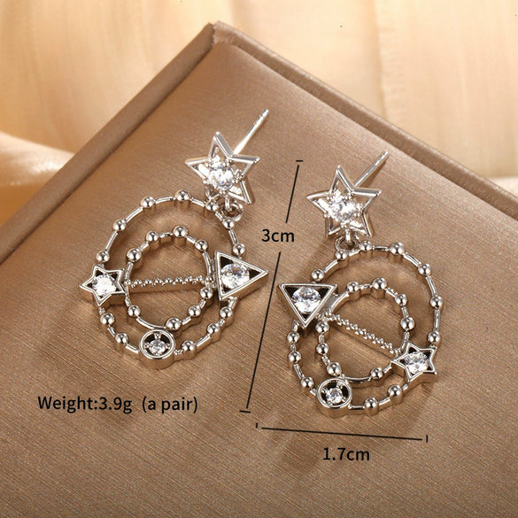 Alloy Geometric Oval Star Earrings For Women With Electroplating