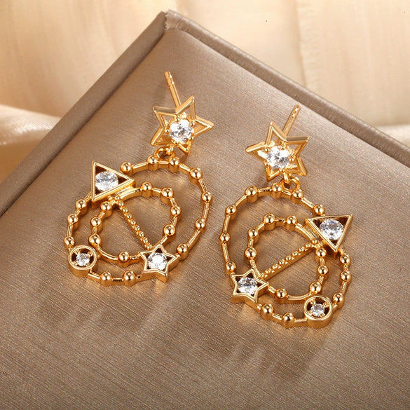 Alloy Geometric Oval Star Earrings For Women With Electroplating