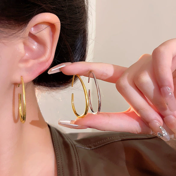Alloy Geometric Oval Women's Earrings With Electroplating