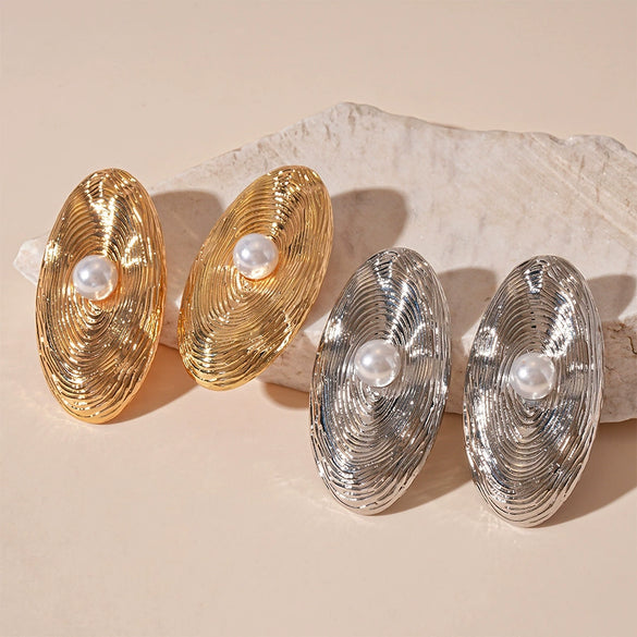 Alloy Geometric Pattern Electroplated Oval Earrings For Women