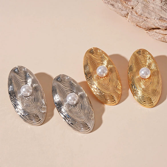 Alloy Geometric Pattern Electroplated Oval Earrings For Women