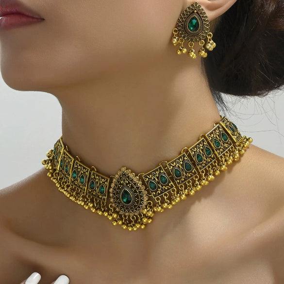 Alloy Geometric Peacock Style Water Drop Women's Necklace Earrings Suit With Electroplating