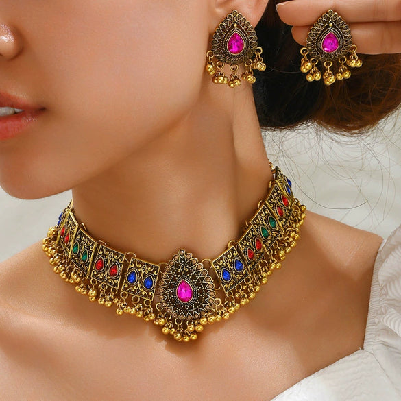 Alloy Geometric Peacock Style Water Drop Women's Necklace Earrings Suit With Electroplating