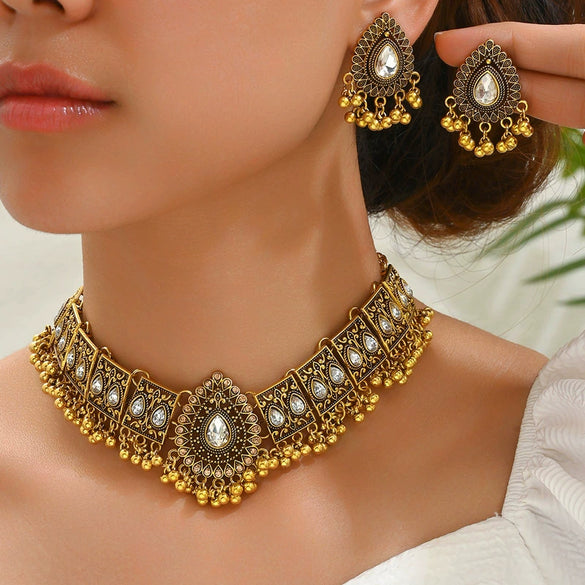 Alloy Geometric Peacock Style Water Drop Women's Necklace Earrings Suit With Electroplating