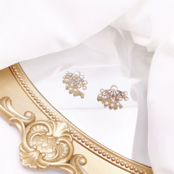 Alloy Geometric Pearl Earrings With 925 Silver Needle Electroplated For Girls