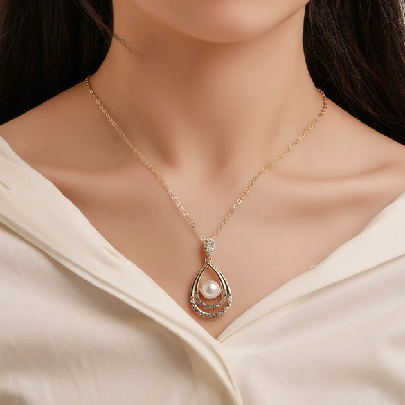 Alloy Geometric Pearl Jewelry Set With Cross Chain For Women Electroplated Necklace And Earrings Twopiece Set