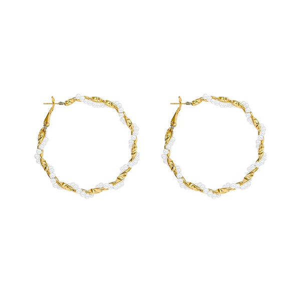 Alloy Geometric Pearl Wrapped Women's Retro Minimalist Electroplated Circle Earrings