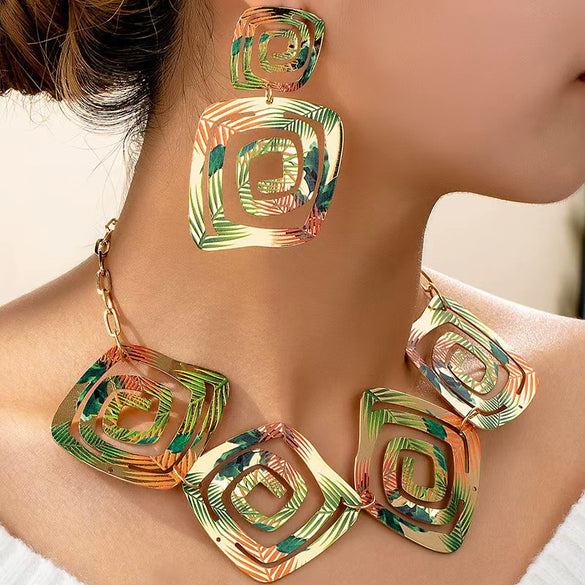 Alloy Geometric Pendant Earrings Electroplated