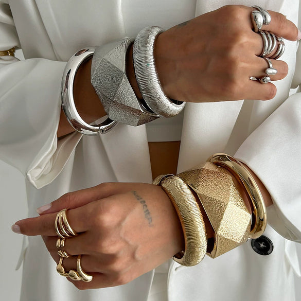 Alloy Geometric Personality Exaggerated Wide Face Electroplated Bracelet