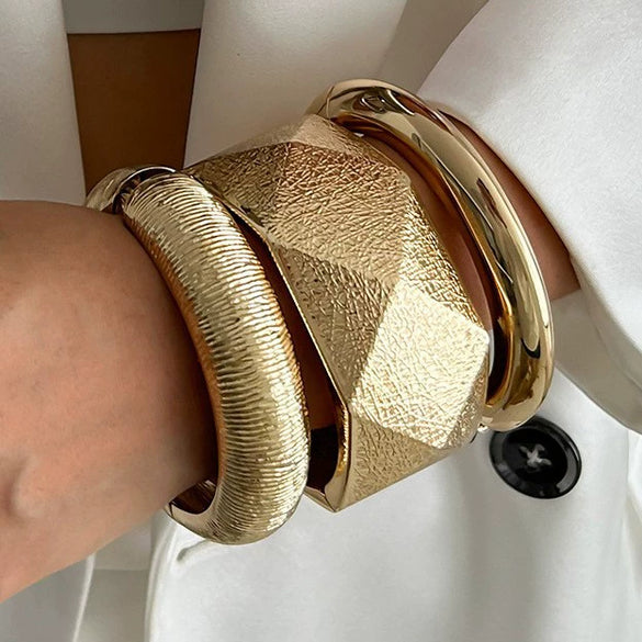 Alloy Geometric Personality Exaggerated Wide Face Electroplated Bracelet