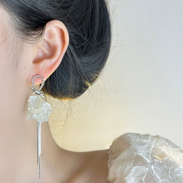 Alloy Geometric Petal Earrings Set With Diamonds For Women