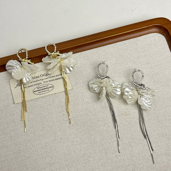 Alloy Geometric Petal Earrings Set With Diamonds For Women
