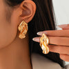 Alloy Geometric Pleated Women's Earrings With Electroplating And Stainless Steel Ear Needles