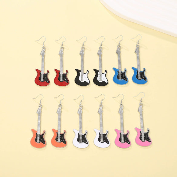 Alloy Geometric Punk Electric Guitar Earrings For Women With Electroplating