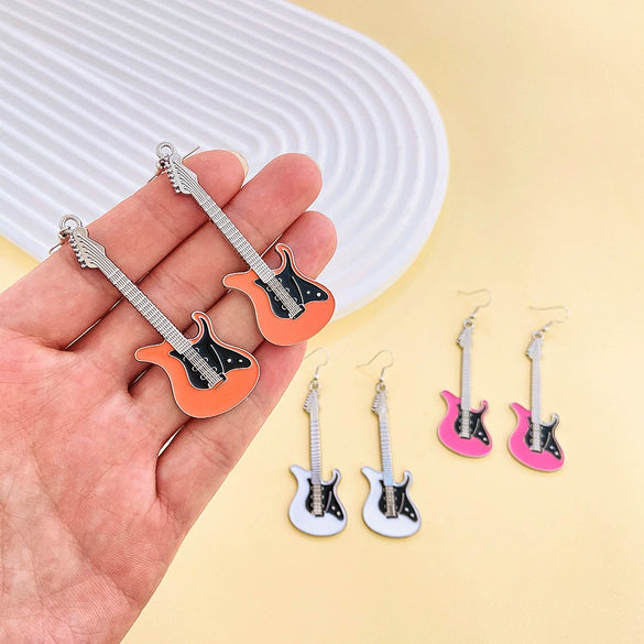 Alloy Geometric Punk Electric Guitar Earrings For Women With Electroplating