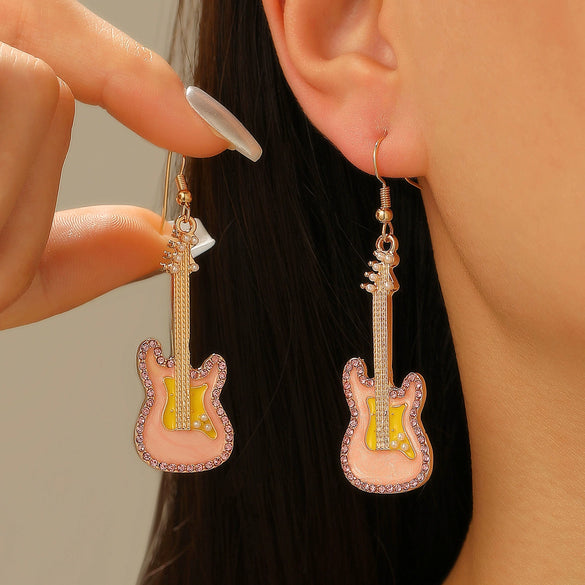 Alloy Geometric Punk Electric Guitar Earrings For Women With Electroplating