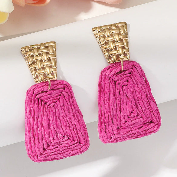 Alloy Geometric Quadrilateral Braided Women's Earrings Electroplated Bohemian Vacation Style