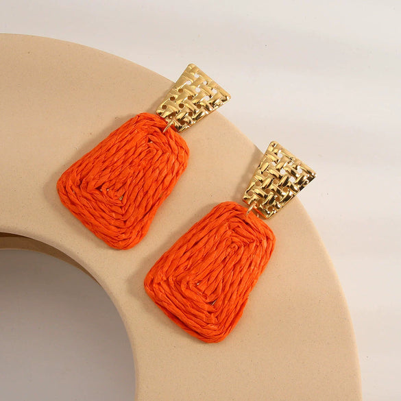Alloy Geometric Quadrilateral Braided Women's Earrings Electroplated Bohemian Vacation Style