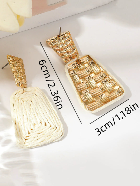 Alloy Geometric Quadrilateral Braided Women's Earrings Electroplated Bohemian Vacation Style